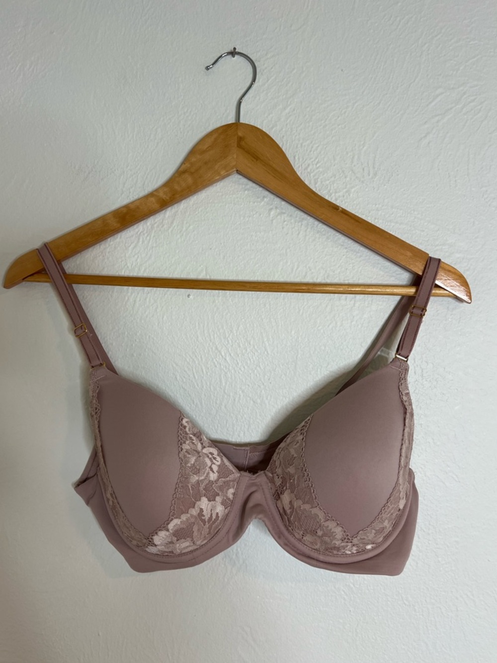 Soma Embraceable Perfect Coverage Mauve Lace-Trim Underwire T-Shirt Bra size 36C